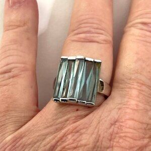 Silver-tone and blue stone fashion ring. Size 8.